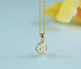 Cube Cubic Zirconia Charm Necklace