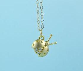 Pretty CZ Ladybug Necklace