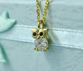 Cute CZ Owl Necklace