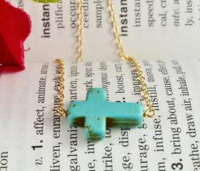 Turquoise Sideways Cross Necklace