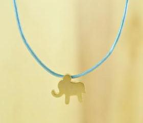 Sweet Baby Elephant Necklace, Gold Plated Brass Pendant, Genuine Leather Cord, Everyday Wear, Perfect Gift, also in Rhodium Plated