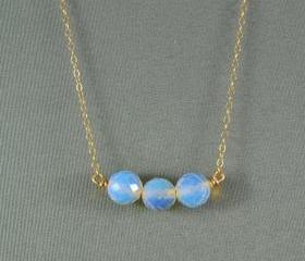 Beautiful Moonstone Opal Beaded Necklace, Wired Beads, 14K Gold Filled Chain, Wonderful Jewelry