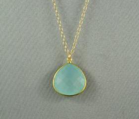 Beautiful Chalcedony Heart Necklace, Aqua Blue, 24K Gold Vermeil Bezel, 14K Gold Filled Chain, Beautiful Jewelry