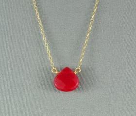 Beautiful Red Jade Heart Necklace, Natural Stone Bead, 14K Gold Filled Chain, also in Sterling Silver