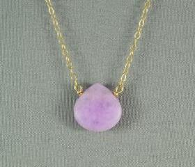Beautiful Lavender(pink) Jade Heart Necklace, Natural Stone Bead, 14K Gold Filled Chain, also in Sterling Silver